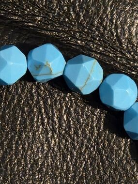 Faceted Blue Synthetic Turquoise Bead Stretch Bracelet Pave Elephant Charm